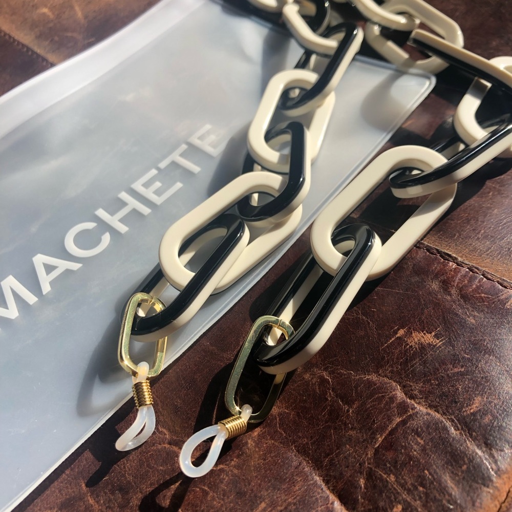 Machete acetate Sunglass Chain in Black & Ivory with eyeglass attachments
